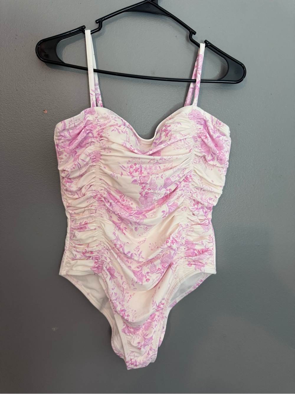 Shade & Shore Pink and White Ruched One-Piece Swimsuit